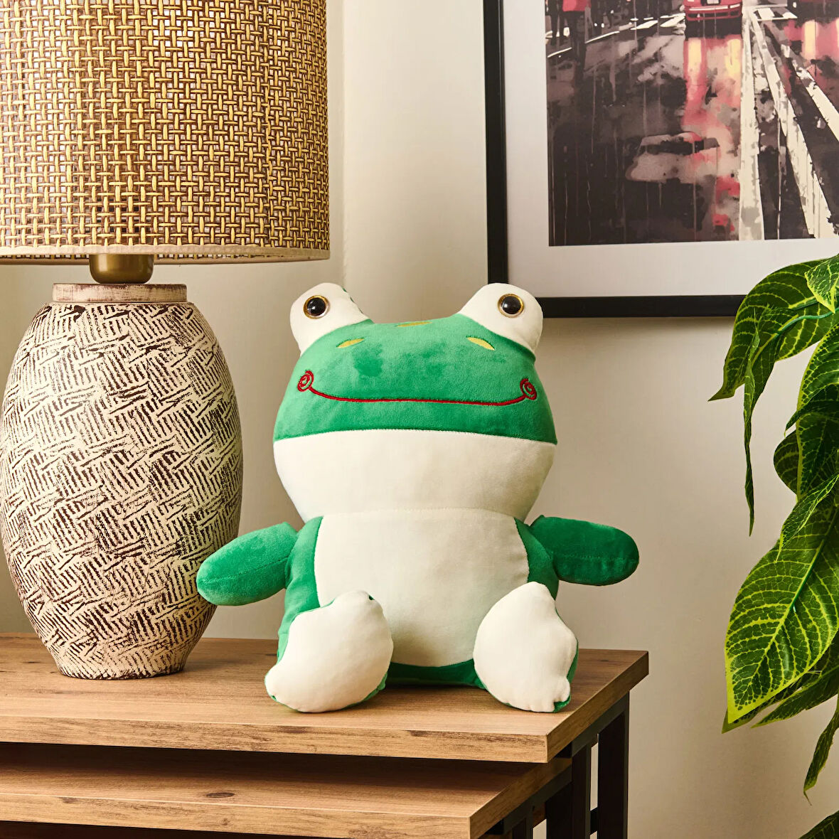 Soft Kurbağa Figürlü Yastık - Yeşil - 35x20 cm