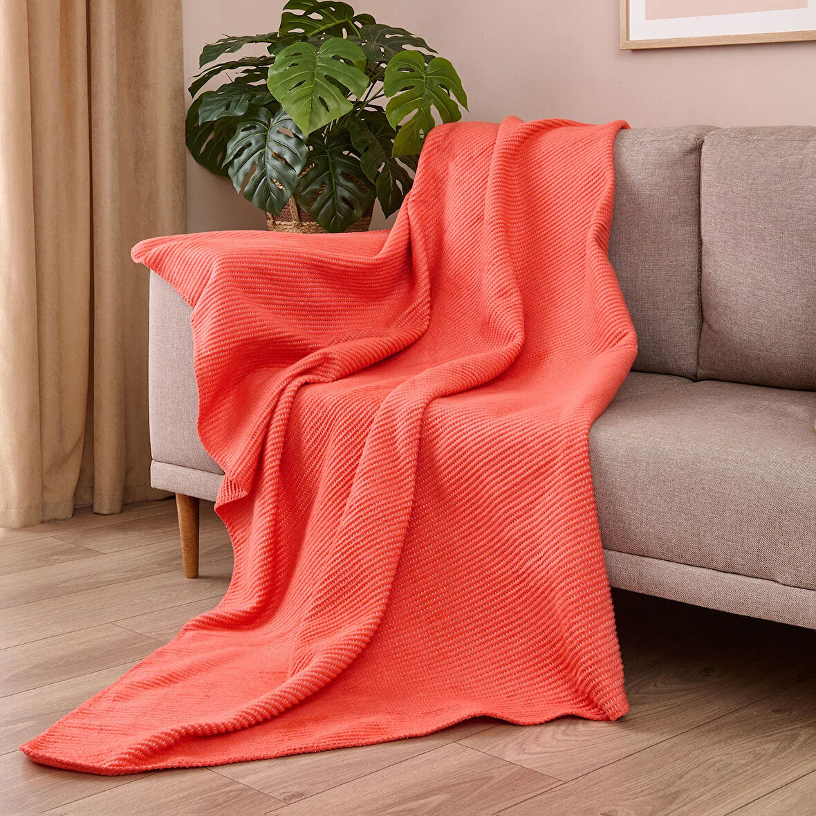 Soft Moza Pamuklu Tv Battaniyesi - Yavruağzı - 130x170 cm