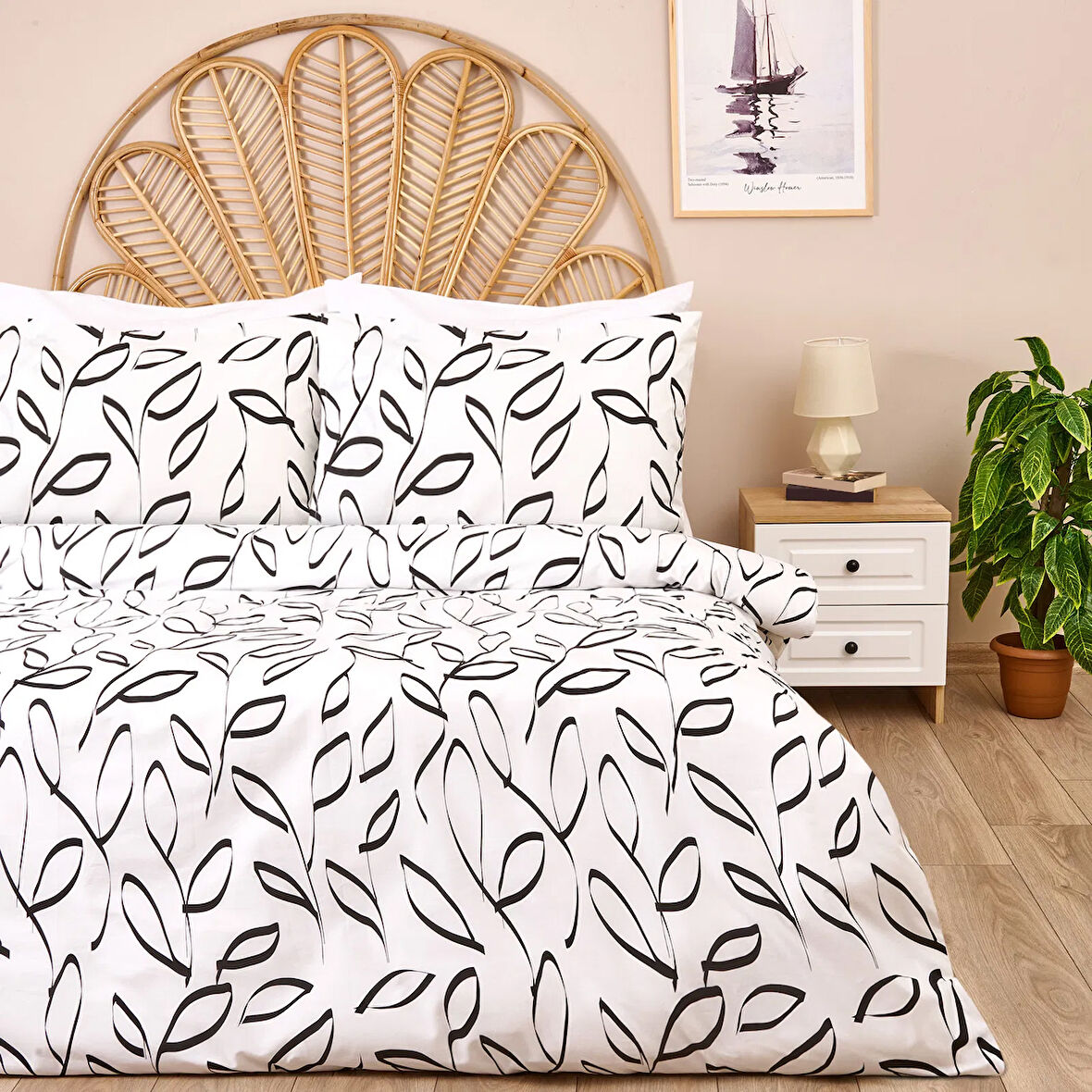 Soft Marg Çift Kişilik Nevresim Takımı - Ekru / Siyah