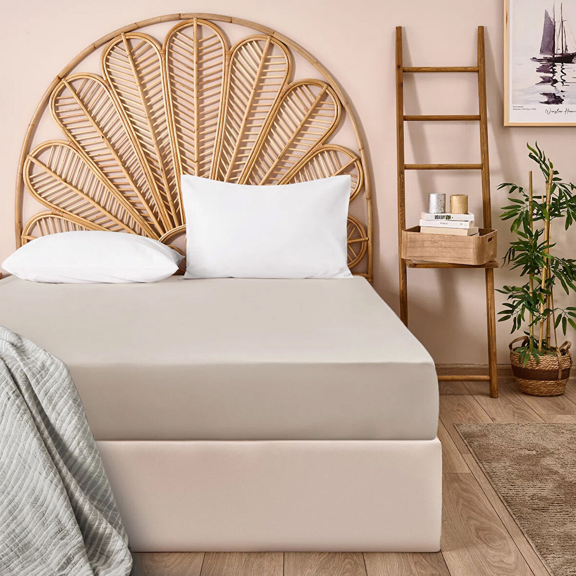 Soft Çift Kişilik Lastikli Çarşaf - Bej - 160x200 cm