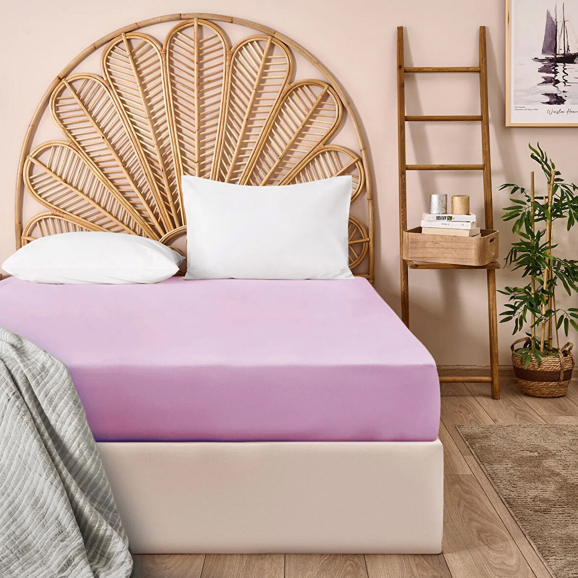 Soft Çift Kişilik Lastikli Çarşaf - Pembe - 180x200 cm