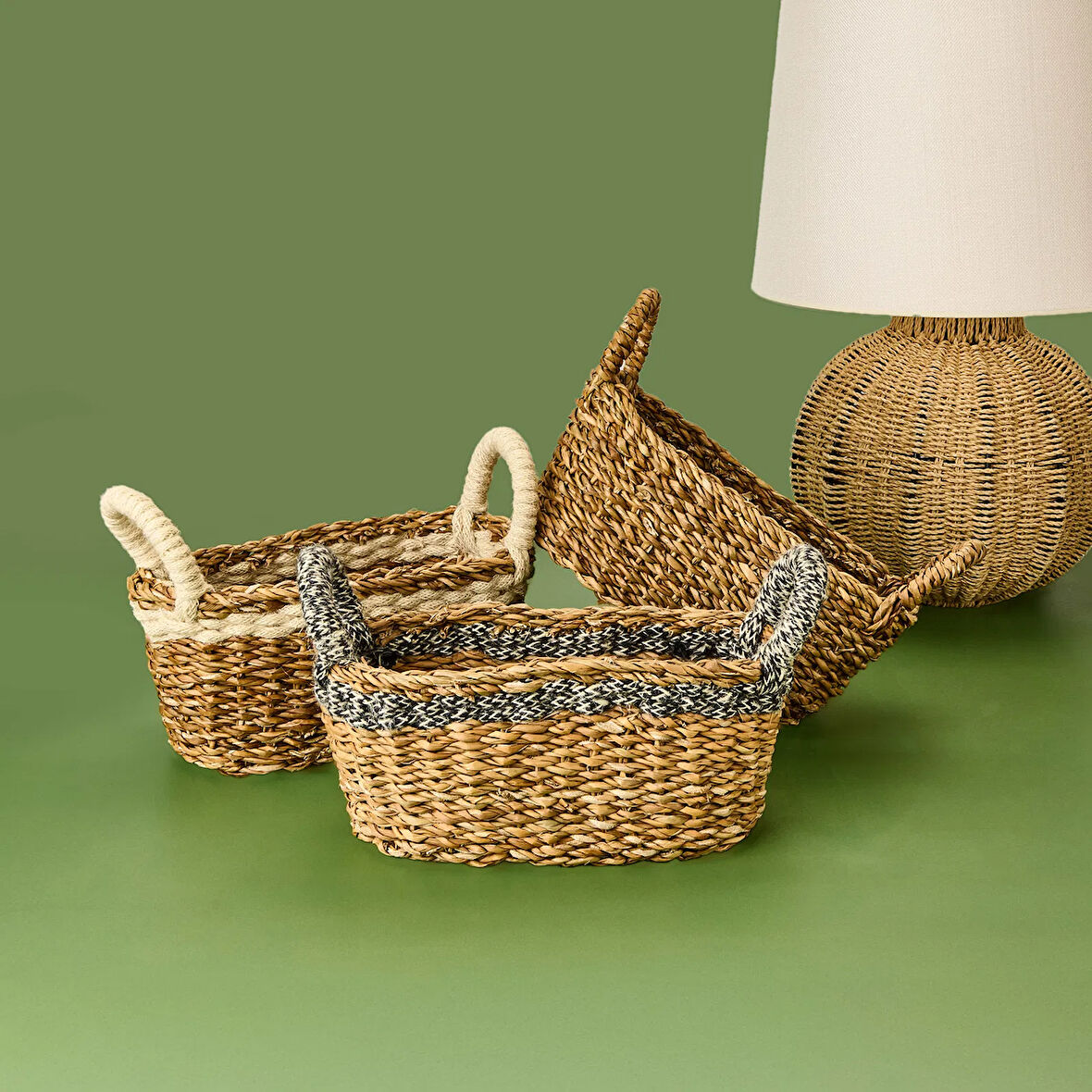 Hasır Banyo Organizer Sepet - Asorti - 12x12x30 cm