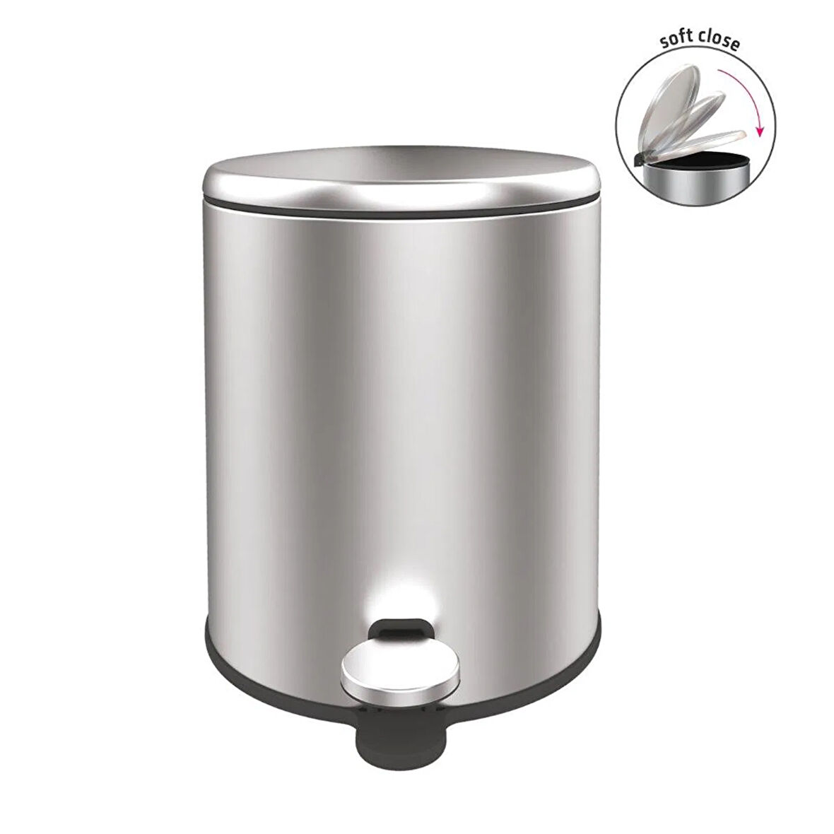 Cigo Paslanmaz Çelik Pedallı Banyo Çöp Kovası - Gri - 6 lt