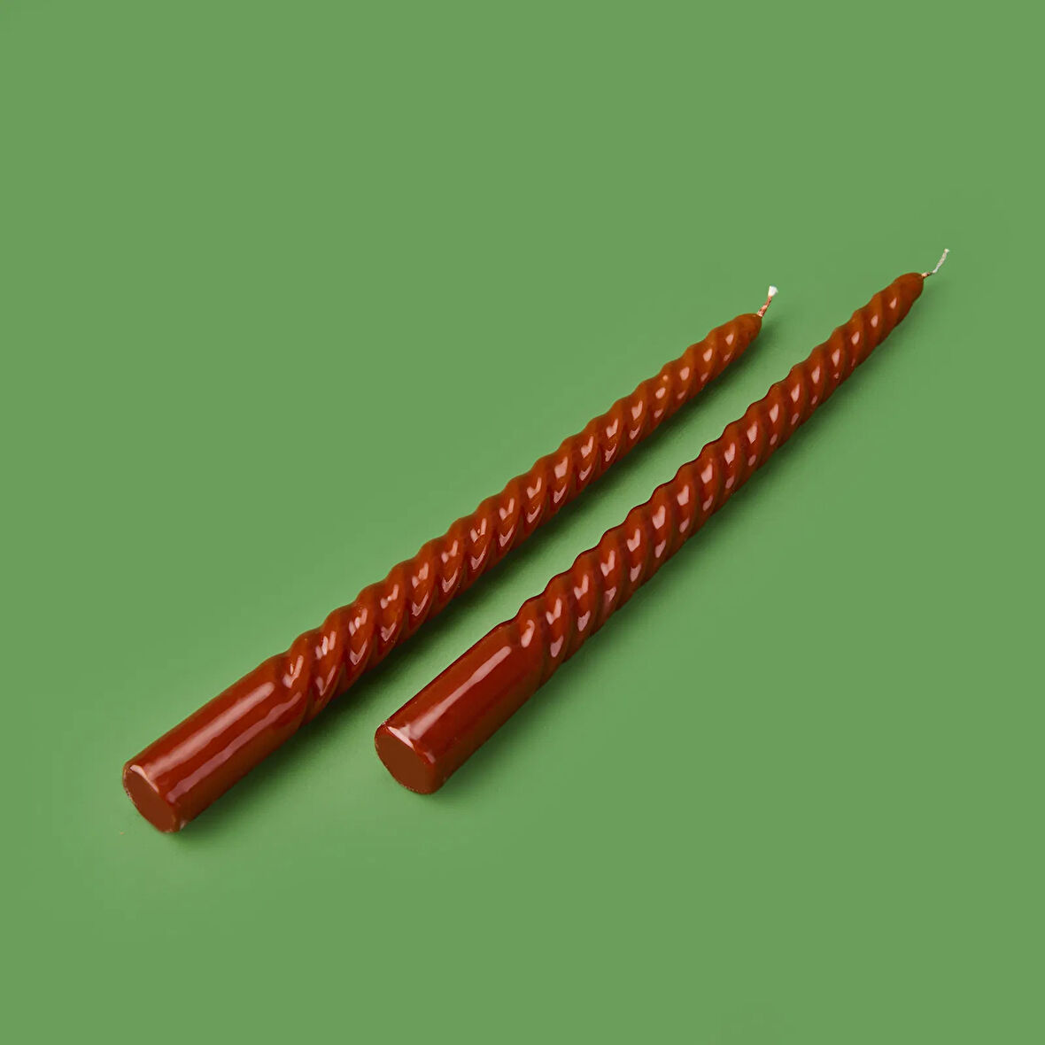 2'li Burgulu Parlak Şamdan Mumu - Karamel - 25 cm