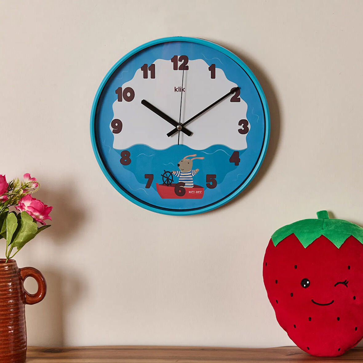 Slim Deniz Çocuk Odası Duvar Saati - Mavi - 30 cm