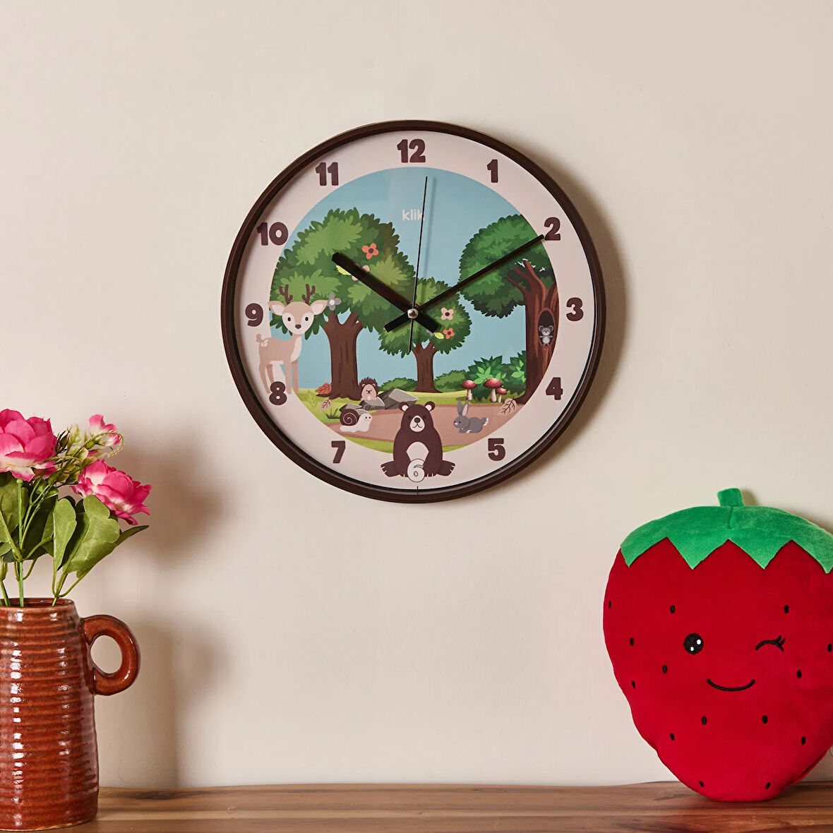 Slim Doğa Çocuk Odası Duvar Saati - Kahverengi - 30 cm