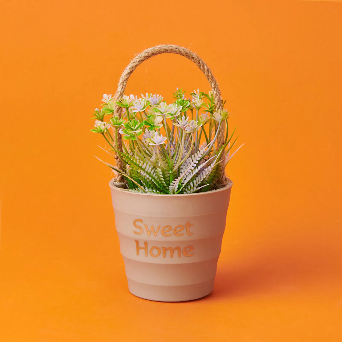 Dekor İpli Saksılı Yapay Çiçek - Asorti - 11x18 cm