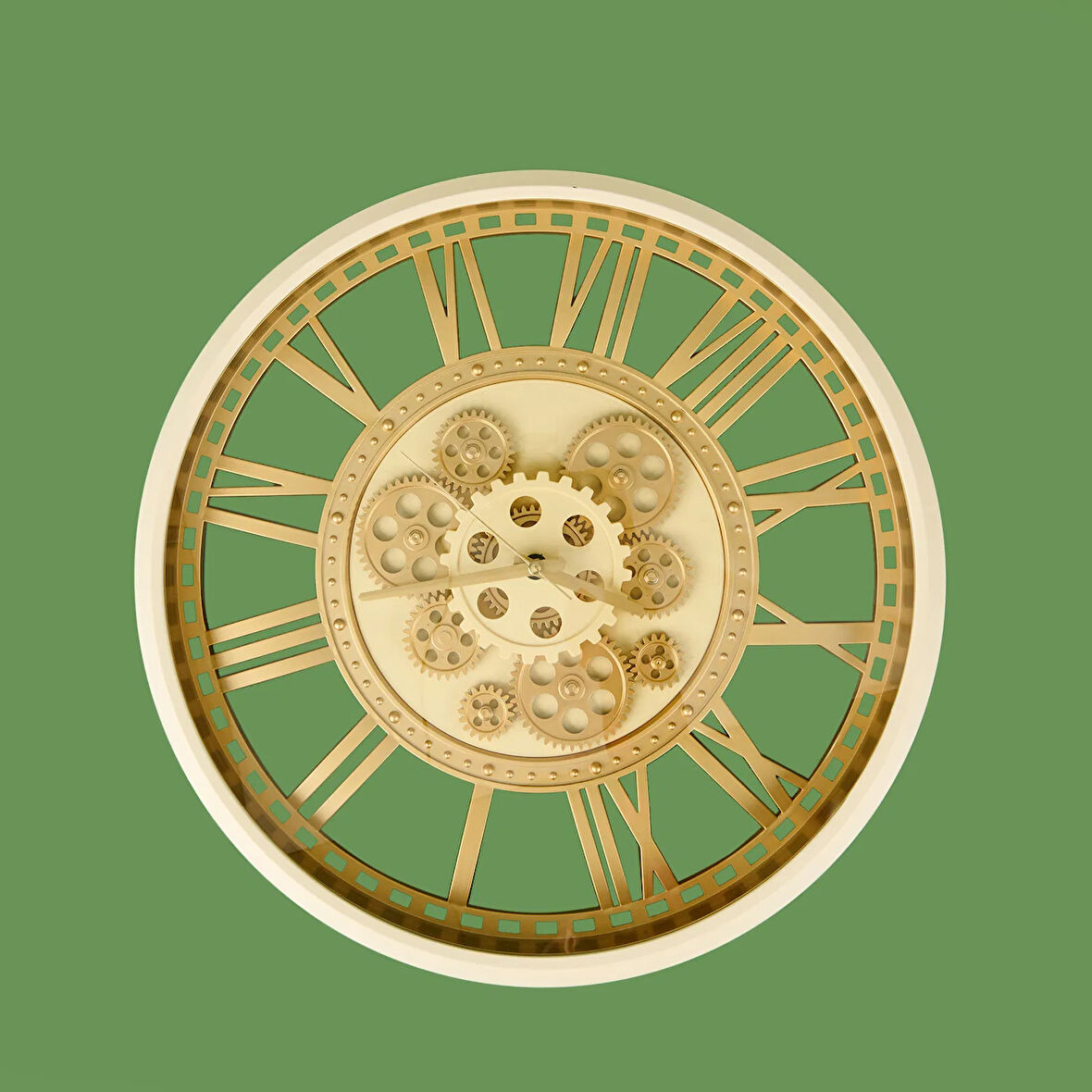 Çarklı Duvar Saati - Krem / Altın - 50 cm