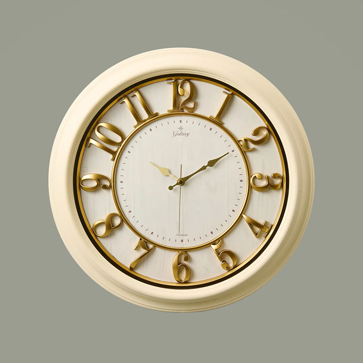 1963-CA Kabartma Rakam Duvar Saati - Bej - 46 cm