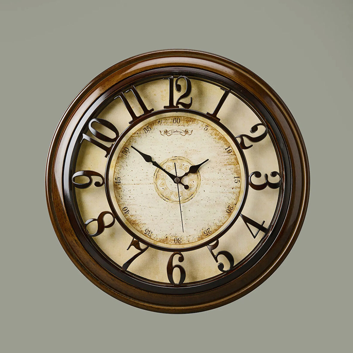 1965-V Kabartma Rakam Duvar Saati - Kahverengi - 44,5 cm