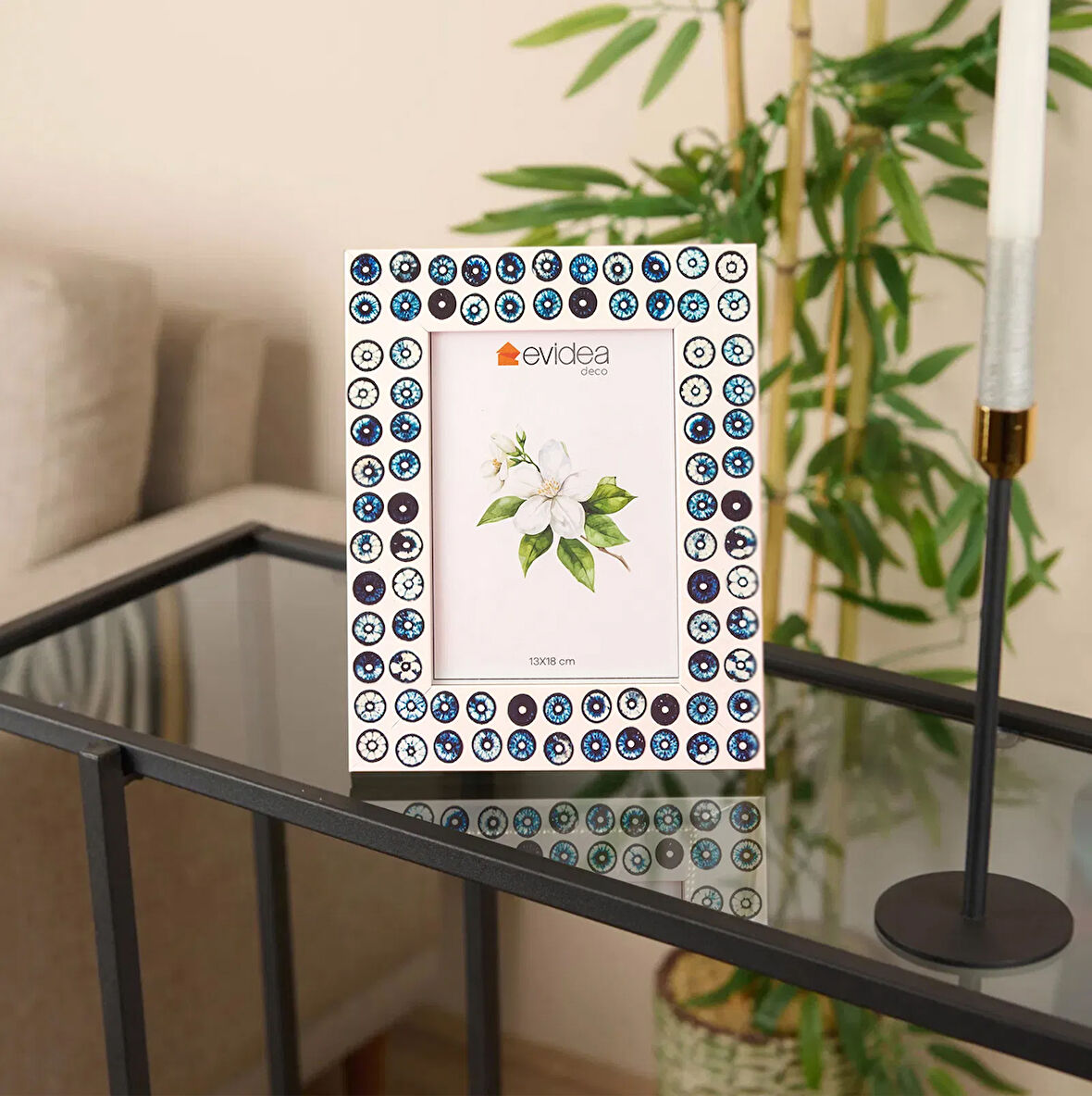 Deco Rosquilla Çerçeve - Mavi / Beyaz - 13x18 cm