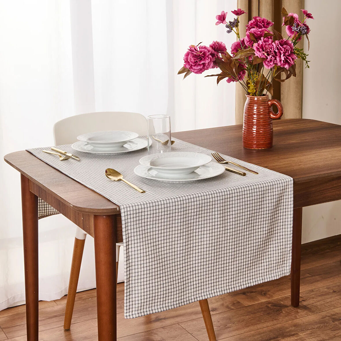 Soft Pötikareli Runner - Gri - 50x130 cm