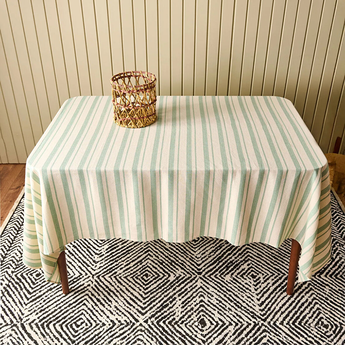 Soft Alno Masa Örtüsü - Ekru / Yeşil - 140x200 cm