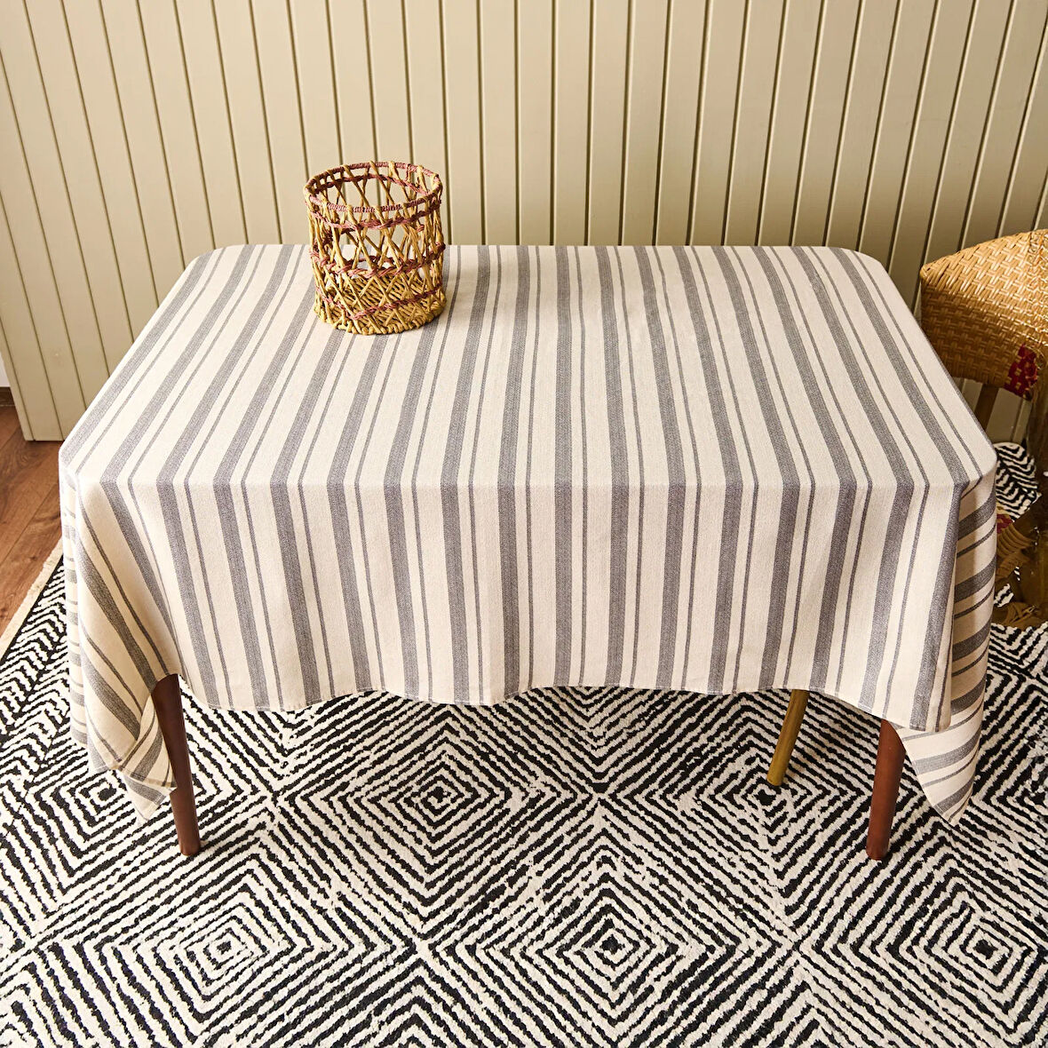 Soft Alno Masa Örtüsü - Ekru / Antrasit - 140x200 cm