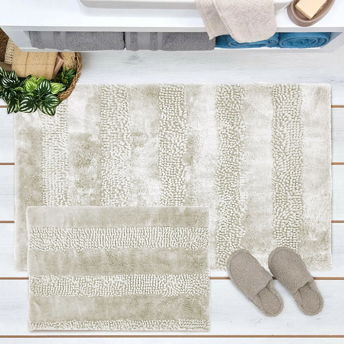 Soft Line 2'li Banyo Paspası - Krem - 60x90 cm + 45x60 cm