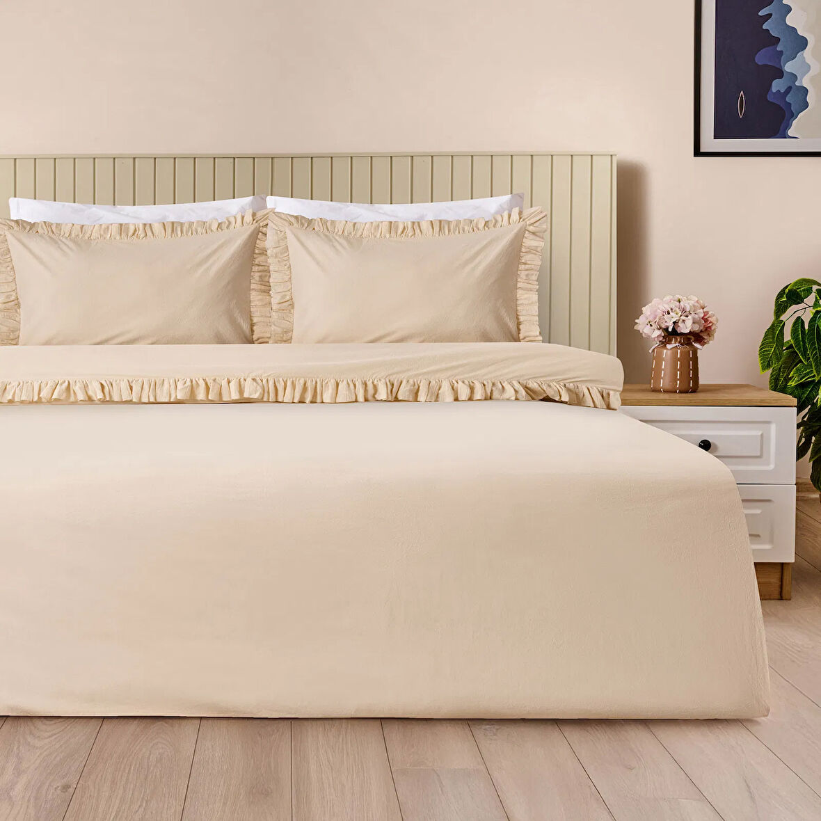 Soft Sabal Çift Kişilik Nevresim Takımı - Ekru