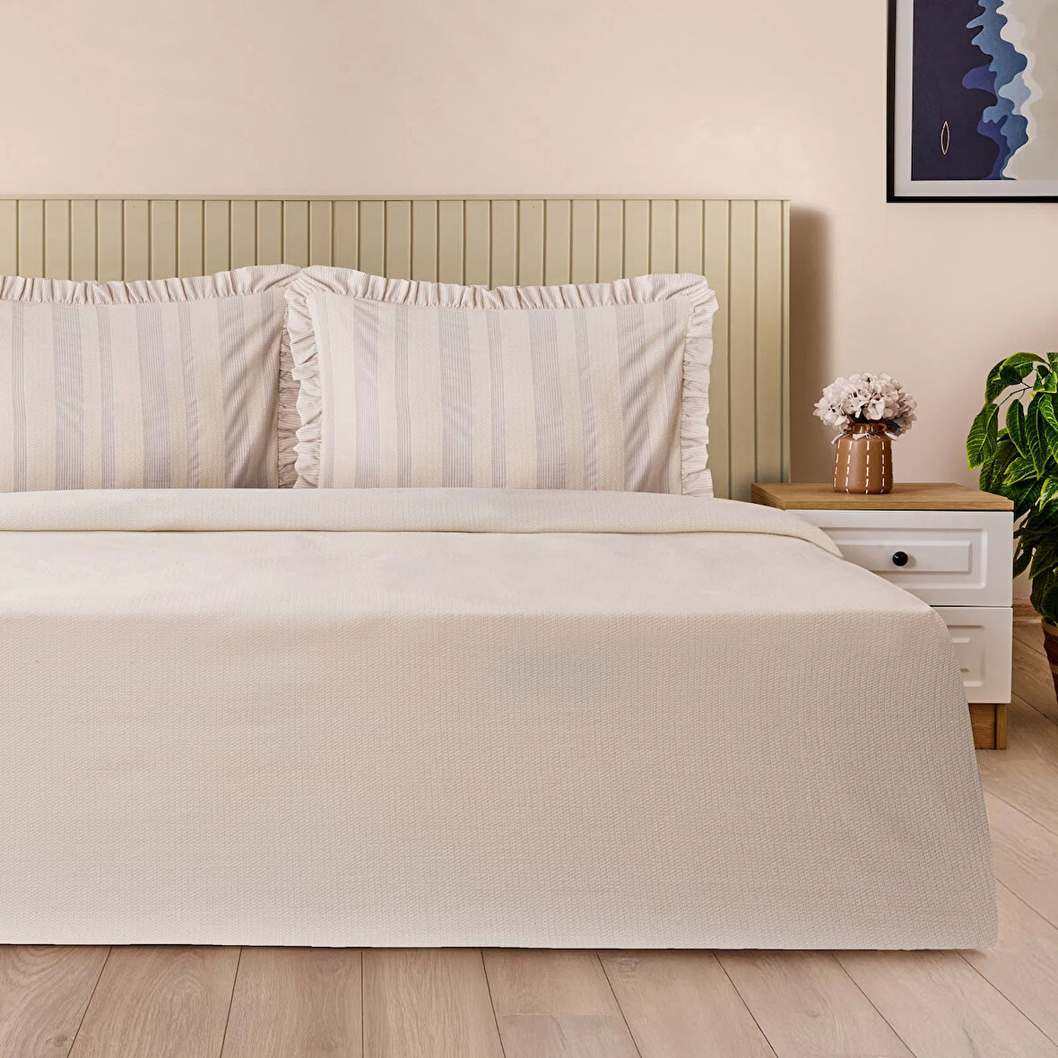 Soft Friluce Çift Kişilik Pike Seti - Açık Kahverengi