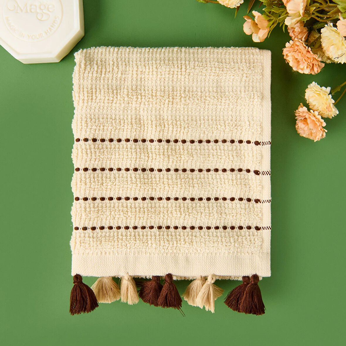 Soft Püsküllü El Havlusu - Bej - 30x50 cm