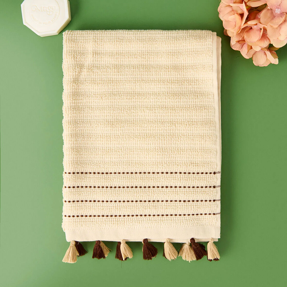 Soft Püsküllü Yüz Havlusu - Bej - 50x90 cm