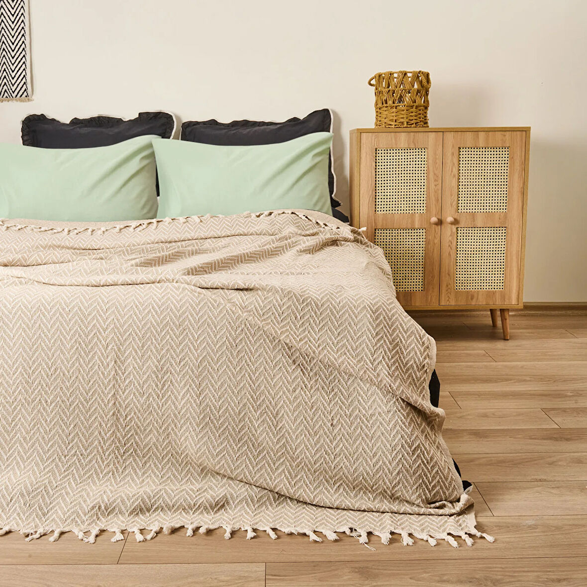 Soft Wicker Çift Kişilik Yatak Örtüsü - Bej - 200x230 cm