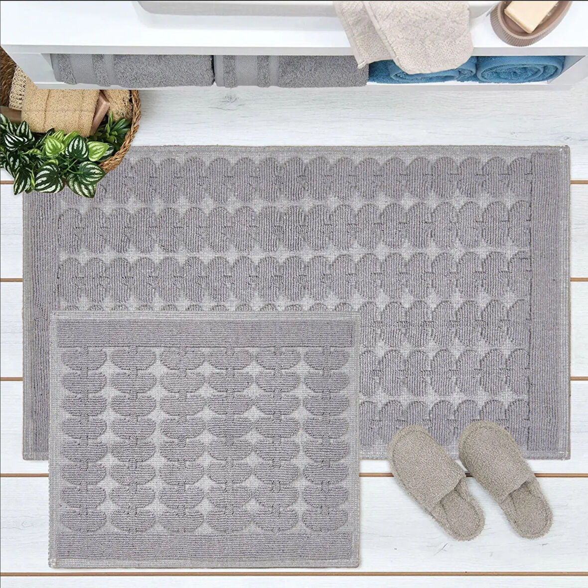 Soft Mosir 2'li Banyo Paspası - Gri - 60x100 cm + 50x60 cm