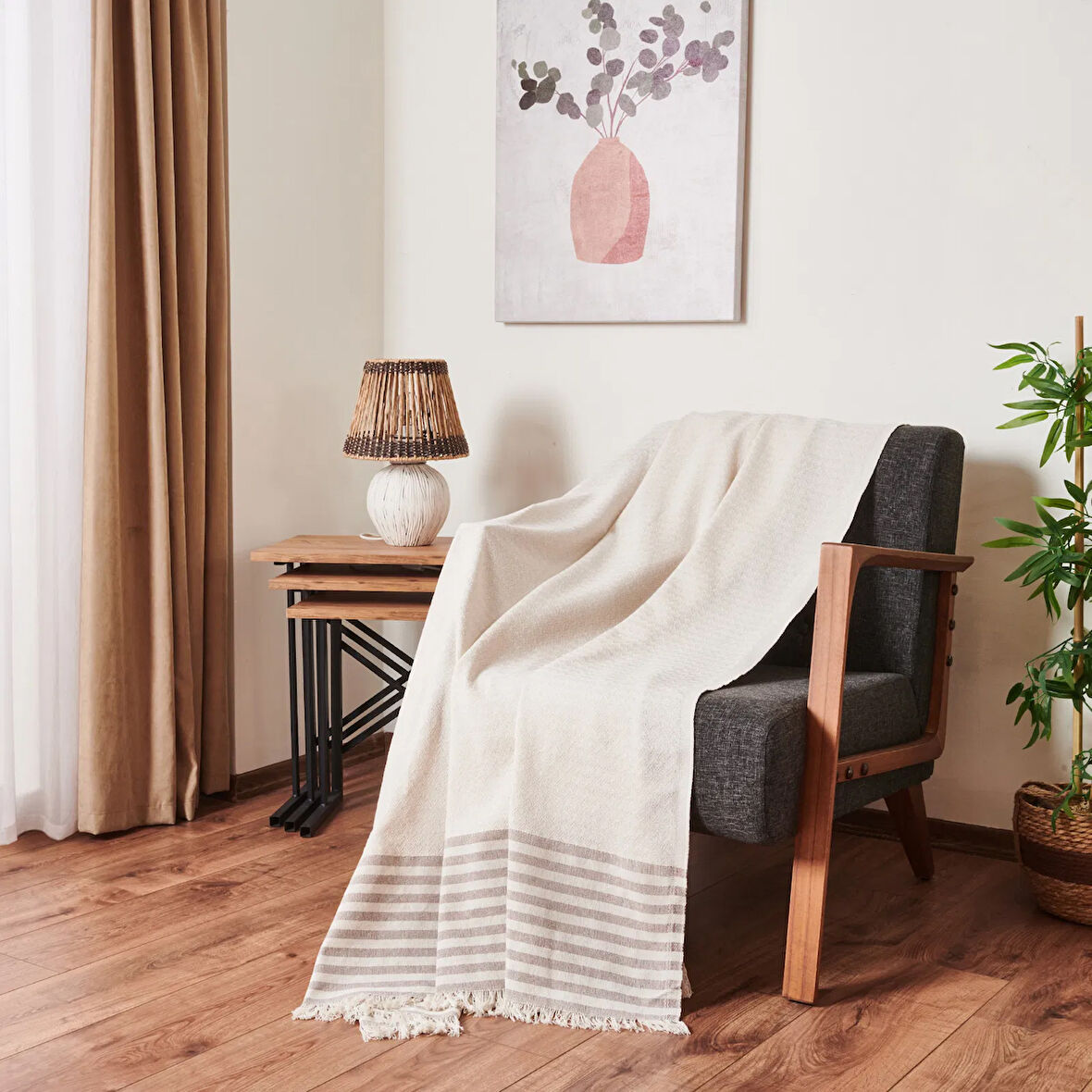 Soft Natürel Koltuk Örtüsü - Ekru - 180x210 cm