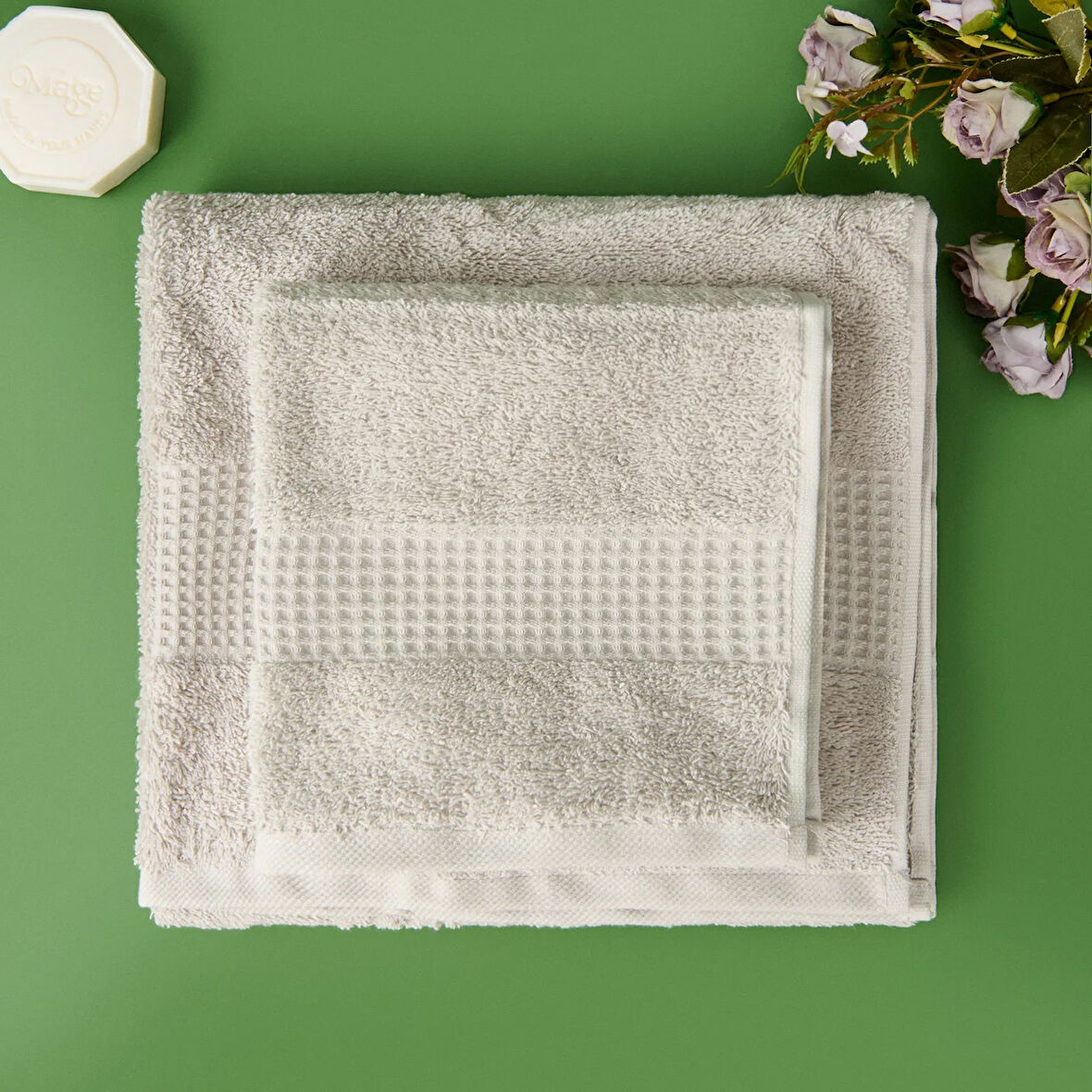 Soft 2'li Havlu Seti - Gri - 60x110 cm + 40x60 cm