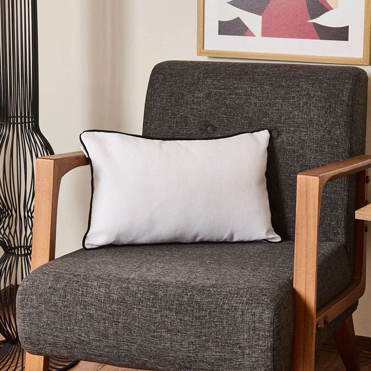 Soft Ethnic Biyeli Kırlent - Beyaz - 30x50 cm