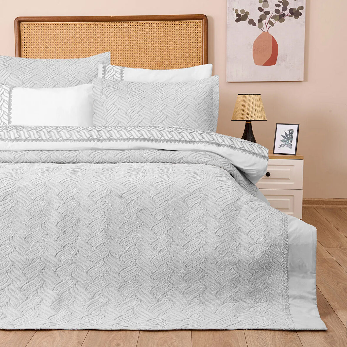 Store Elenore Çift Kişilik 7 Parça Yatak Örtüsü Seti - Gri