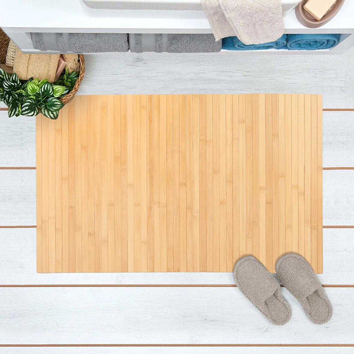 Home 5713 Bambu Banyo Matı - Kahverengi - 40x60 cm