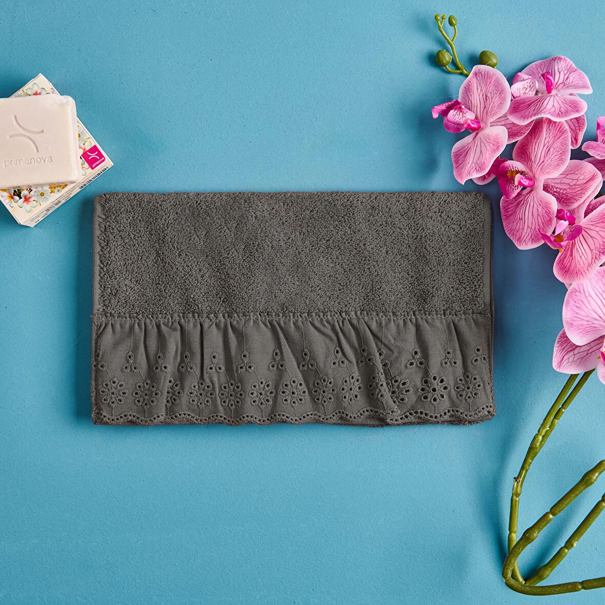 Soft Fırfırlı El Havlusu - Antrasit - 30x50 cm