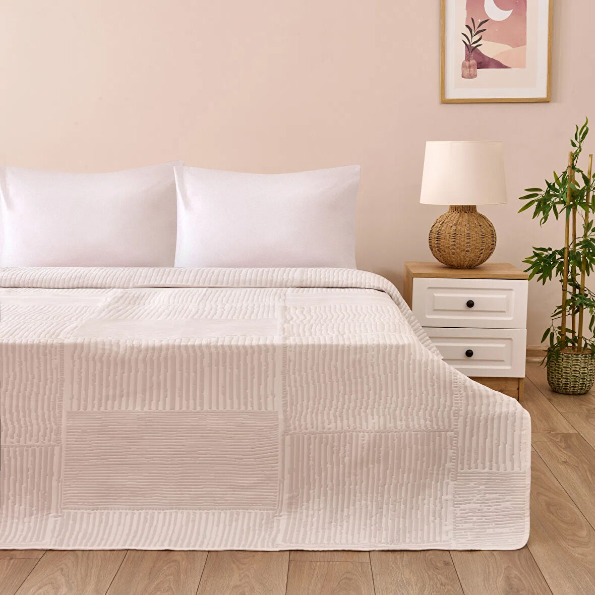 Soft Arven Çift Kişilik Yatak Örtüsü - Beyaz - 260x250 cm