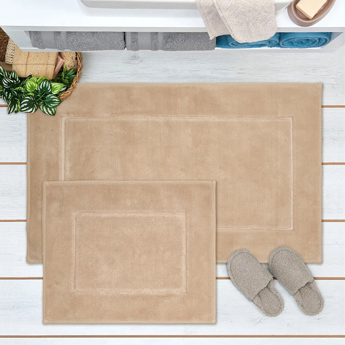 Soft Pete 2'li Banyo Paspası - Bej - 60x100 cm + 50x60 cm