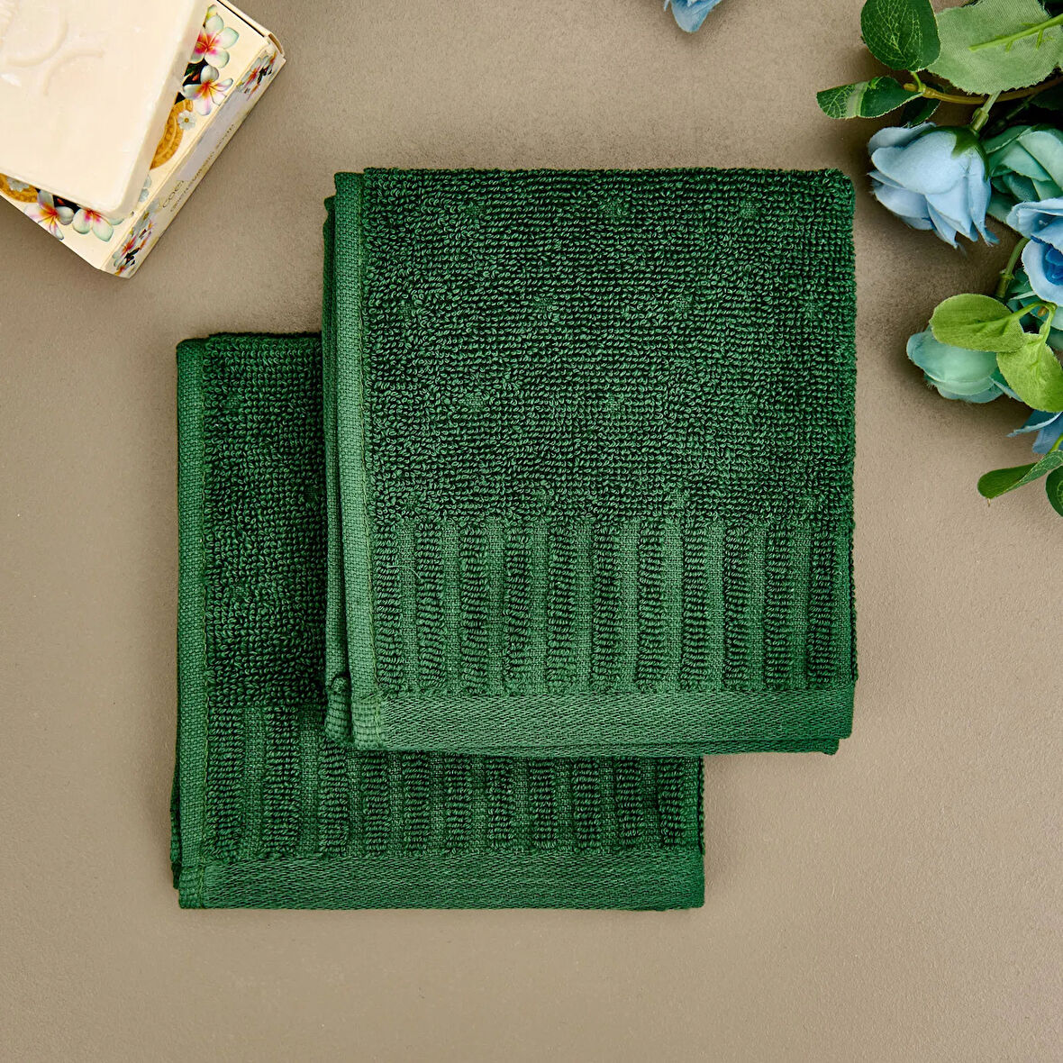 Soft Patte 2'li Havlu Seti - Yeşil - 30x30 cm