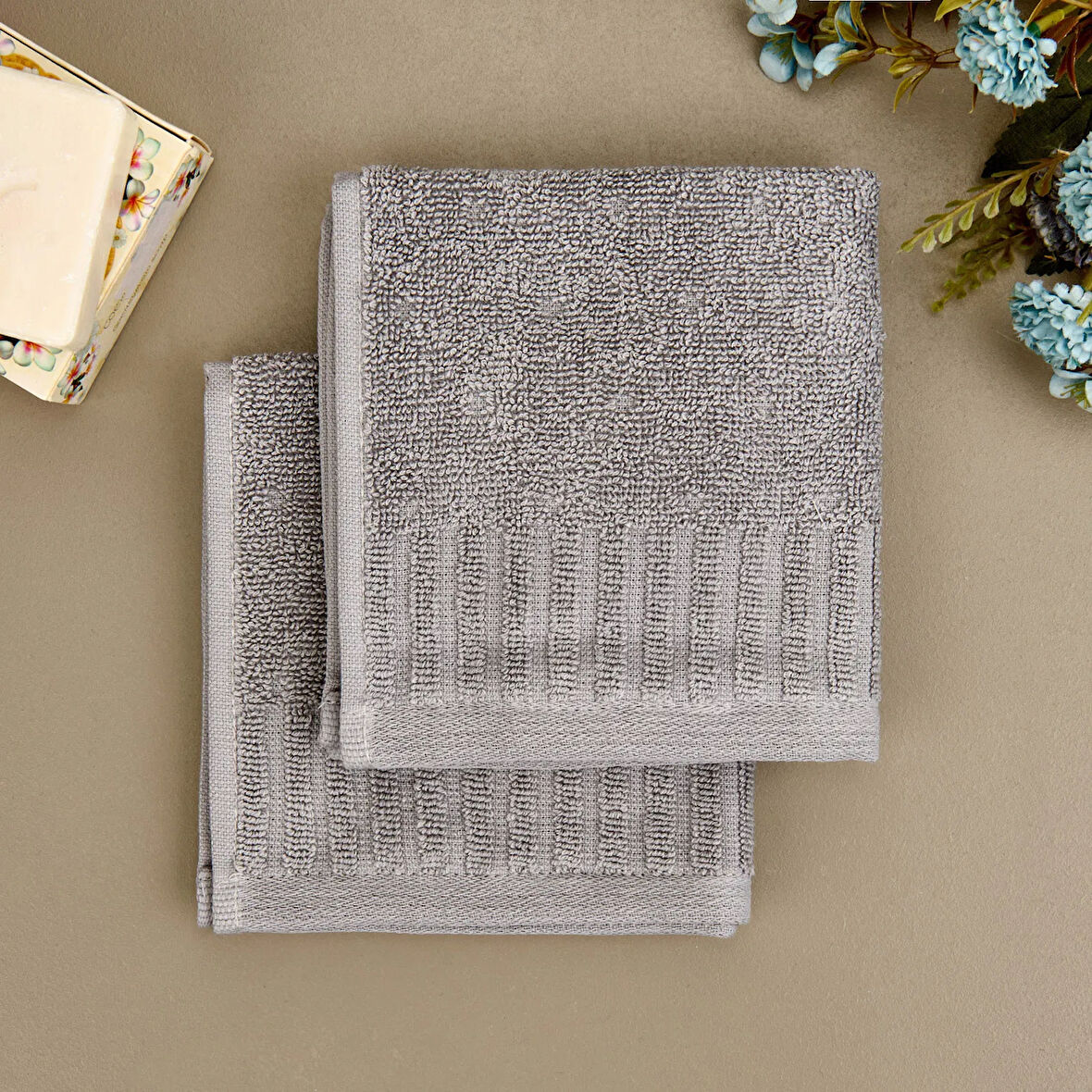 Soft Patte 2'li Havlu Seti - Gri - 30x30 cm