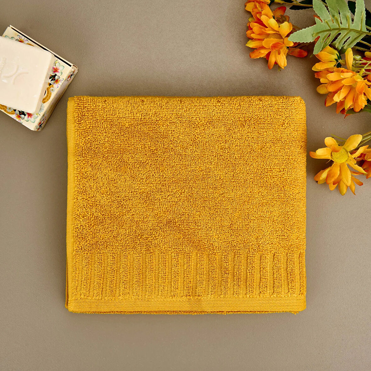Soft Patte Yüz Havlusu - Hardal - 50x90 cm