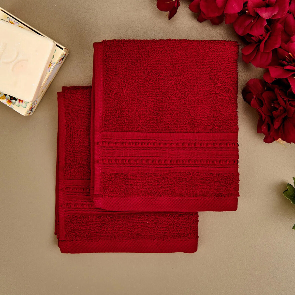 Soft Lapa 2'li Havlu Seti - Bordo - 30x30 cm