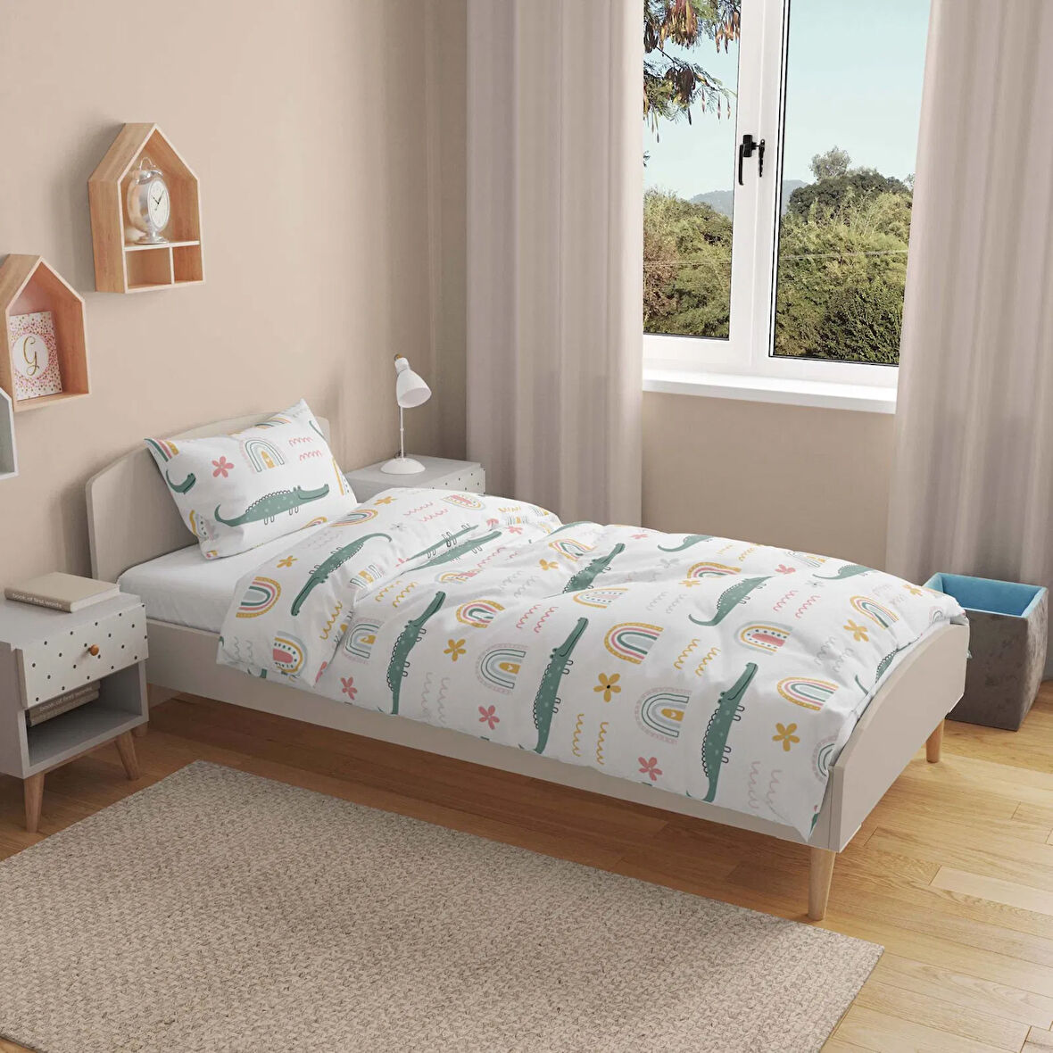 Çocuk Timsah Desenli Nevresim Takımı - Renkli