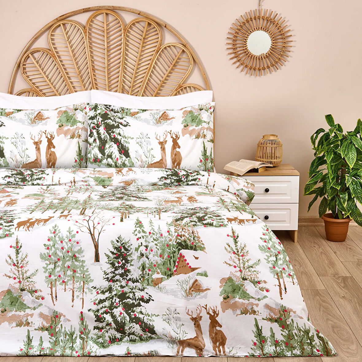 Soft Hardin Çift Kişilik Nevresim Takımı - Ekru / Yeşil