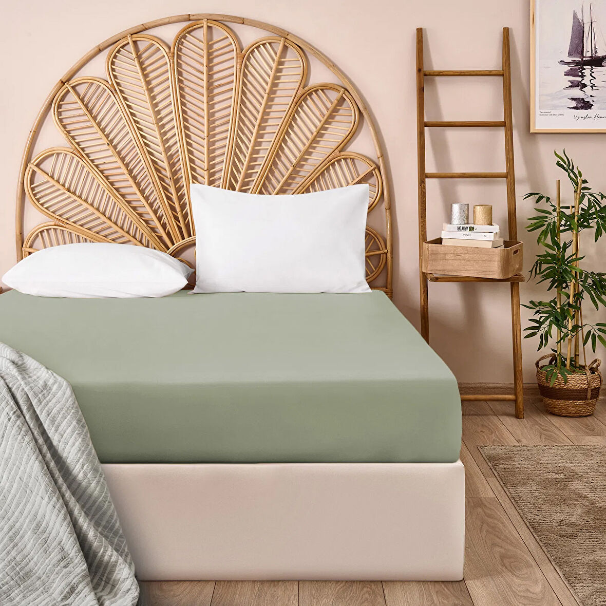 Soft Çift Kişilik Lastikli Çarşaf - Yeşil - 160x200 cm