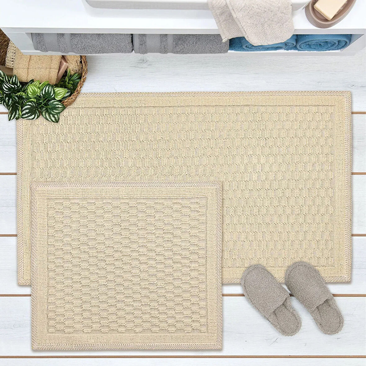 Soft Melinda Natürel 2'li Banyo Paspası - Bej - 60x100 cm + 50x60 cm