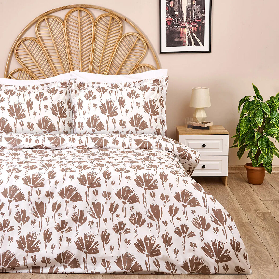 Soft Lily Tek Kişilik Nevresim Takımı - Gri / Beyaz