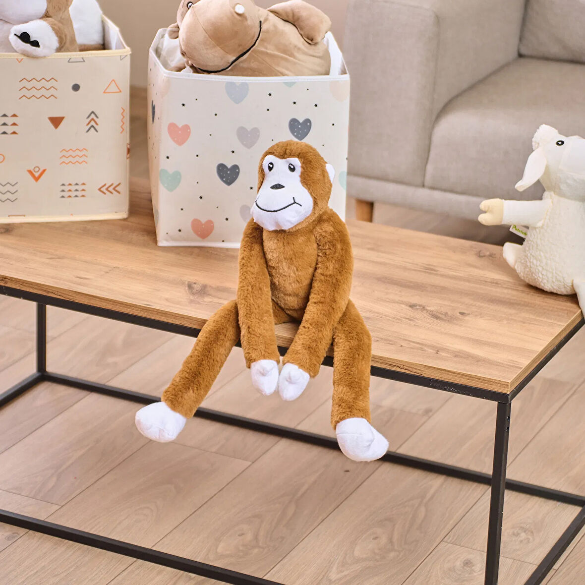 Soft Cırtcırtlı Maymun Figürlü Yastık - Kahverengi - 90x15 cm