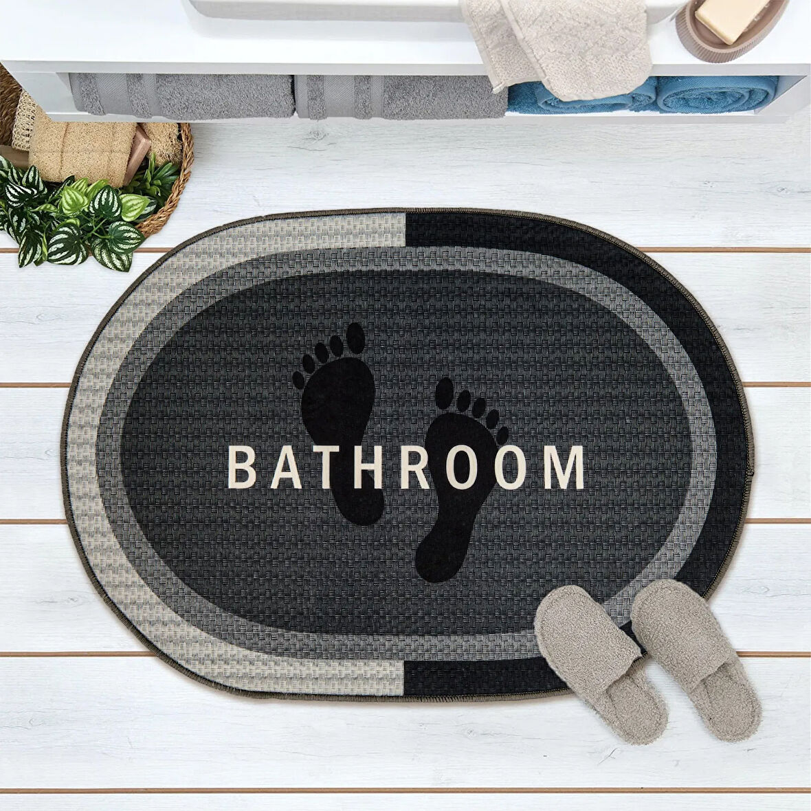 Soft Bathroom Oval Sihirli Banyo Paspası - Antrasit - 50x70 cm