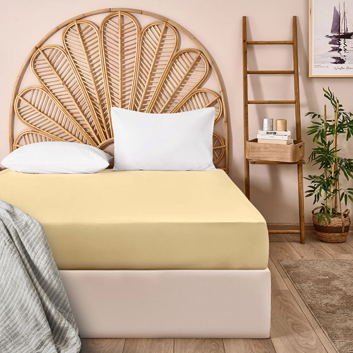 Soft King Size Lastikli Çarşaf - Açık Bej - 180x200 cm