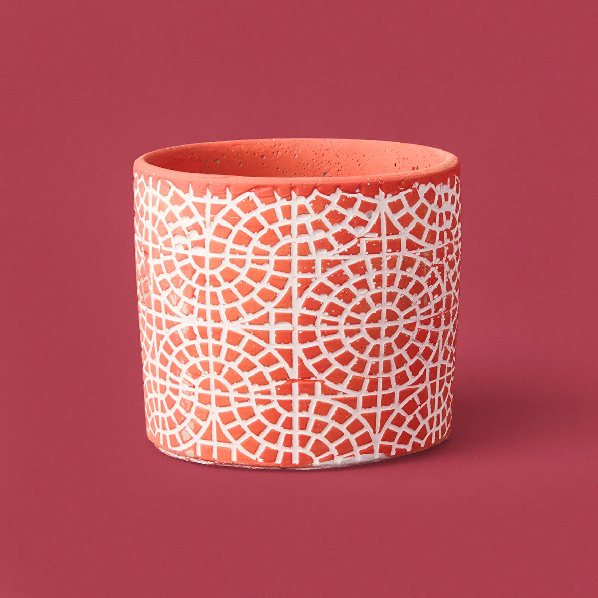Mozaik Desen Beton Saksı - Turuncu - 10x13 cm