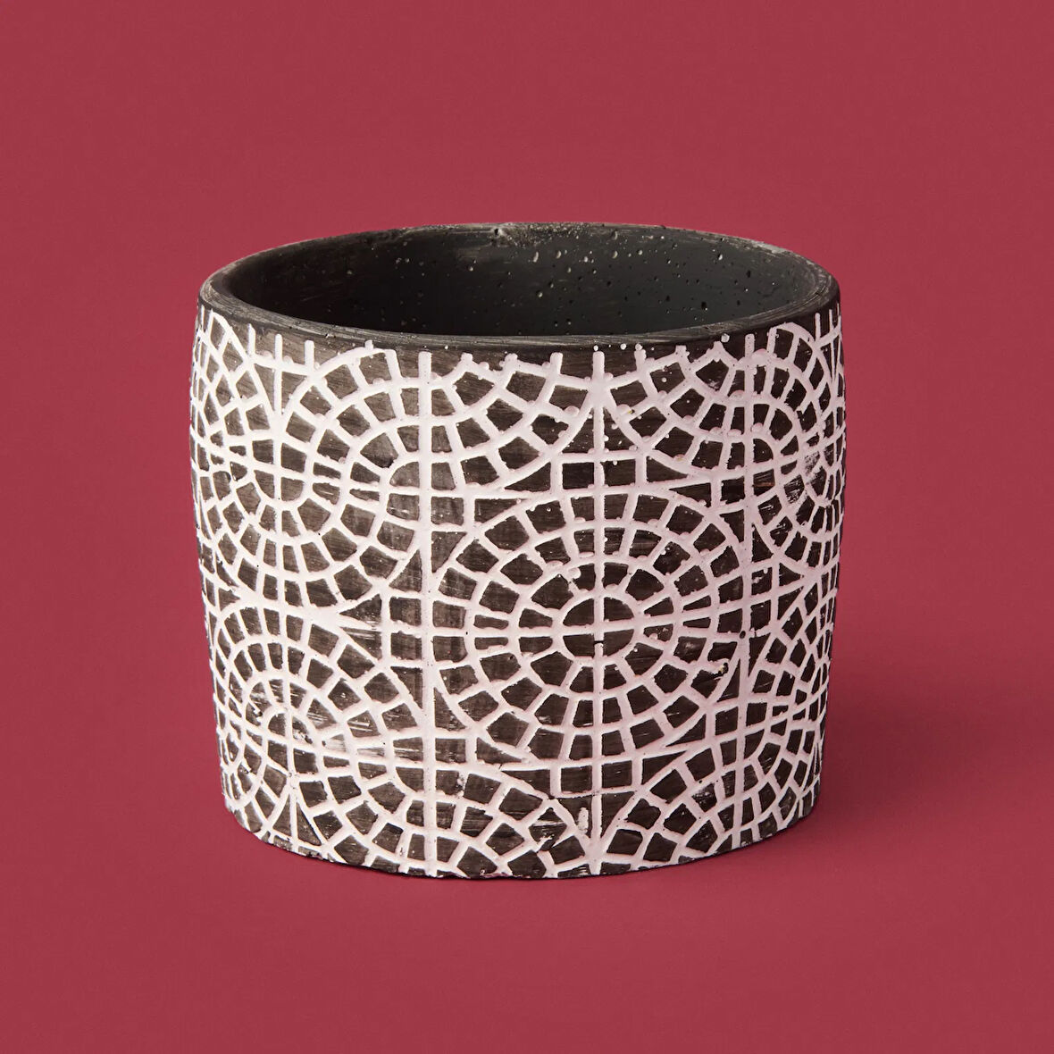 Mozaik Desen Beton Saksı - Siyah - 10x13 cm
