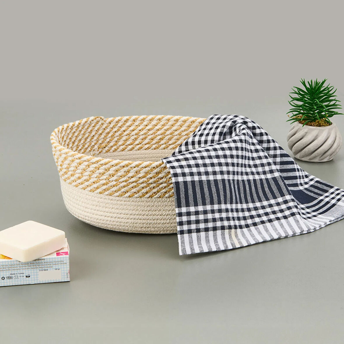 Living Boho Style Sepet - Beyaz / Bej - 25x20x10 cm