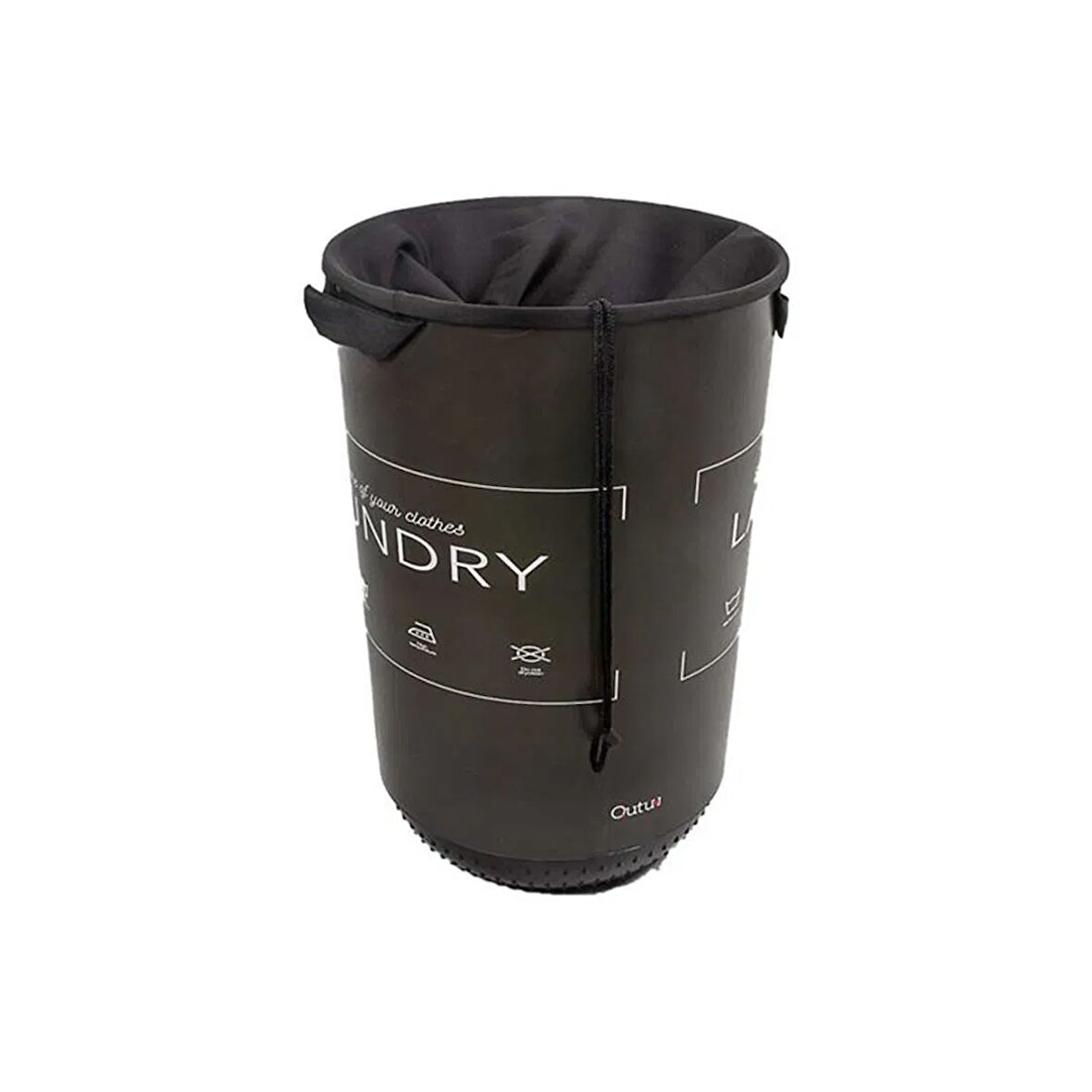 Ağzı Büzgülü Çok Amaçlı Qoja Kese Çamaşır Sepeti - Laundry Siyah - 40 lt