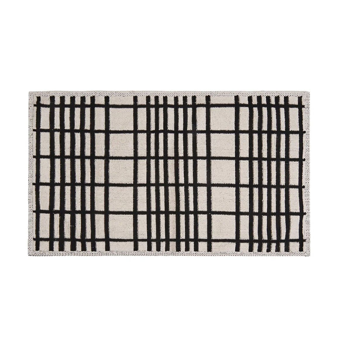 Soft Roger 2'li Banyo Paspası - Ekru / Siyah - 60x100 cm + 50x60 cm
